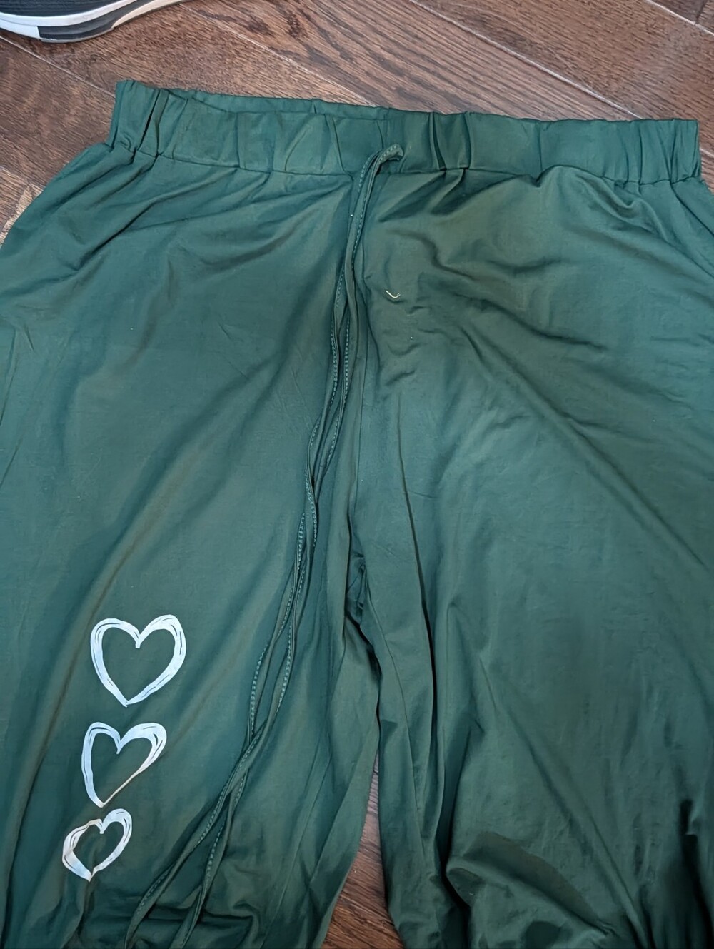 Dark Green Lounge Pants with White Heart Accents